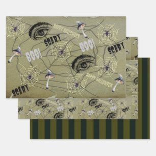 Happy Halloween Psychedelic Mushroom Pattern Wrapping Paper Sheet