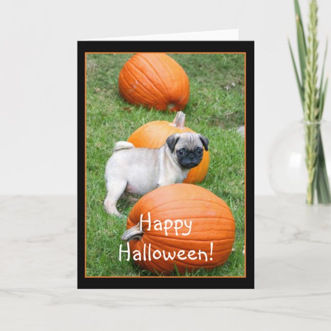 Happy Halloween Pug puppy greeting card (Front)