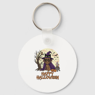 Happy Halloween Pug Witch Hat Cauldron Pumpkins_1 Keychain