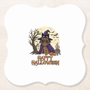 Happy Halloween Pug Witch Hat Cauldron Pumpkins_1 Paper Coaster