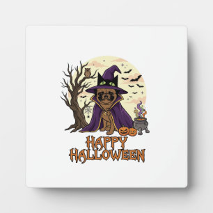 Happy Halloween Pug Witch Hat Cauldron Pumpkins_1 Plaque