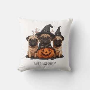 Happy Halloween Pugs Jack O Lanterns Throw Pillow