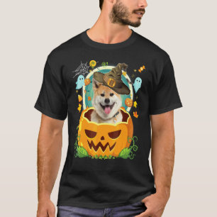 Happy Halloween Pumpkin Akita Inu Dog Witch Cute H T-Shirt