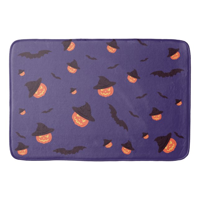 Happy Halloween Pumpkin and Bats Bath Mat (Front)