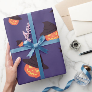 Happy Halloween Pumpkin and Bats Wrapping Paper
