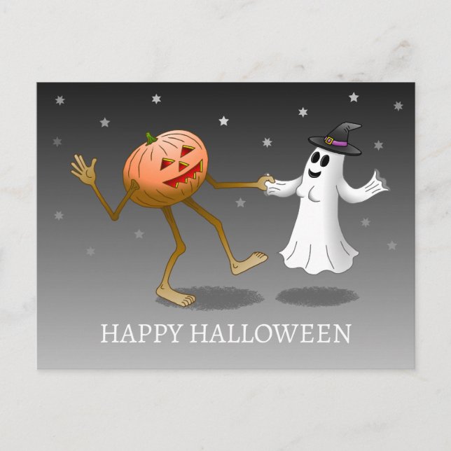Happy Halloween Pumpkin and Ghost Postcard (Front)