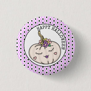 Happy Halloween   Pumpkin and Polka Dots   1 Inch Round Button