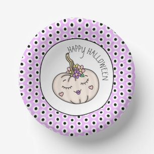 Happy Halloween Pumpkin and Polka Dots Paper Plate