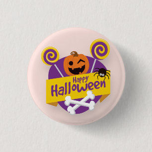 Happy Halloween Pumpkin and Spider Pin Button