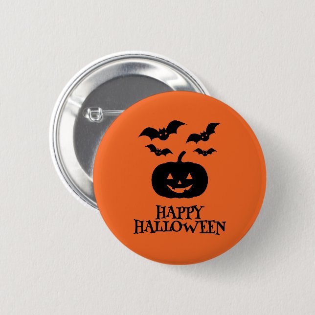 Happy Halloween Pumpkin Bat Minimal 2 Inch Round Button (Front & Back)