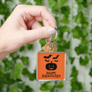 Happy Halloween Pumpkin Bat Minimal Keychain
