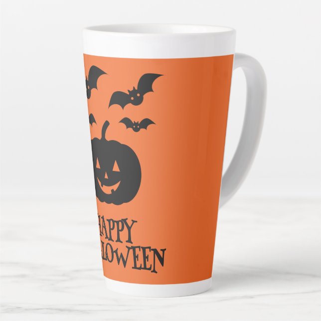 Happy Halloween Pumpkin Bat Minimal Latte Mug (Right Angle)