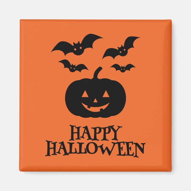 Happy Halloween Pumpkin Bat Minimal Magnet (Front)