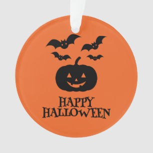 Happy Halloween Pumpkin Bat Minimal Ornament