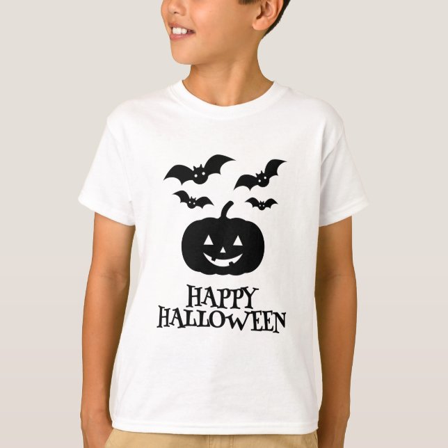 Happy Halloween Pumpkin Bat Minimal T-Shirt (Front)