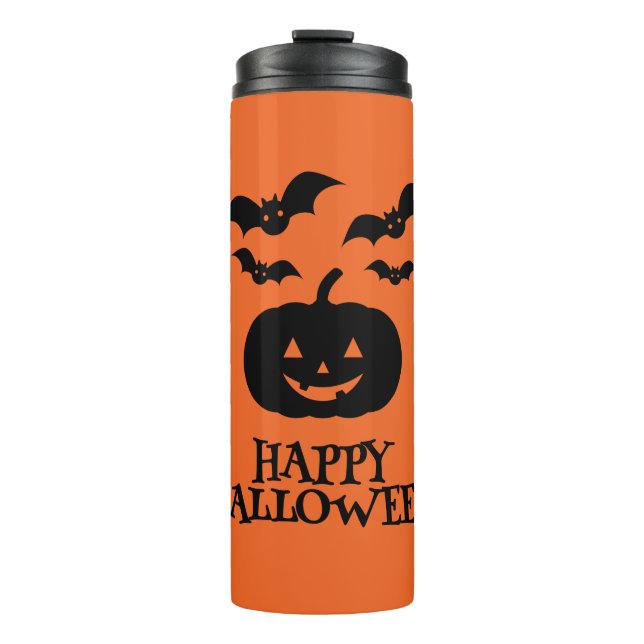 Happy Halloween Pumpkin Bat Minimal Thermal Tumbler (Front)