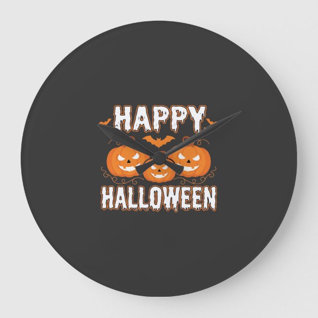 Happy Halloween Pumpkin Bat Vector Large Clock (Front)