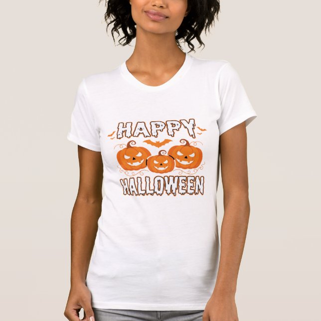 Happy Halloween Pumpkin Bat Vector T-Shirt (Front)