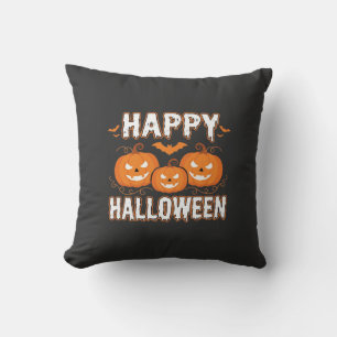 Happy Halloween Pumpkin Bat Vector Throw Pillow