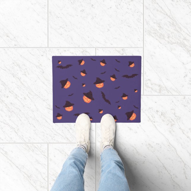 Happy Halloween Pumpkin & Bats Doormat – Festive  (Indoor)
