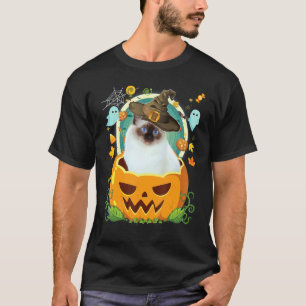 Happy Halloween Pumpkin Birman Cat Witch Cute Hat T-Shirt