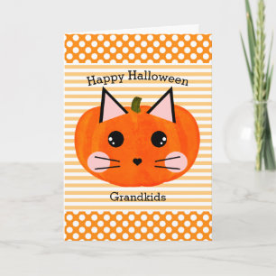 Happy Halloween Pumpkin Cat for Grandkids Card