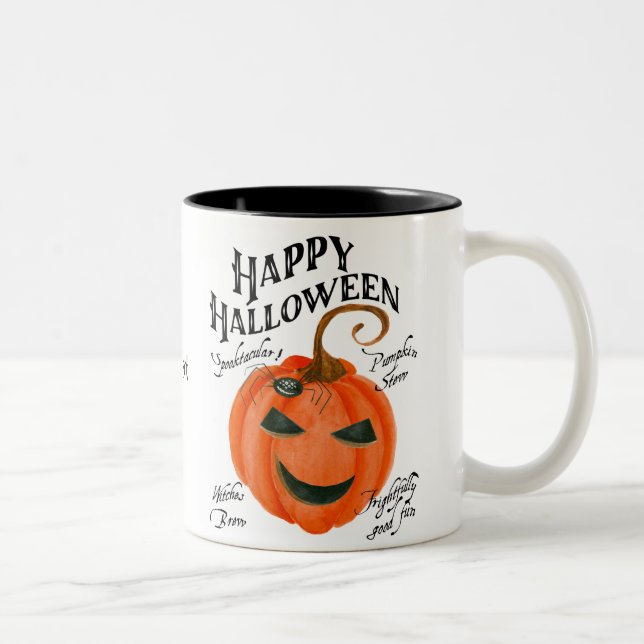 happy halloween pumpkin coffee mug black white (Right)