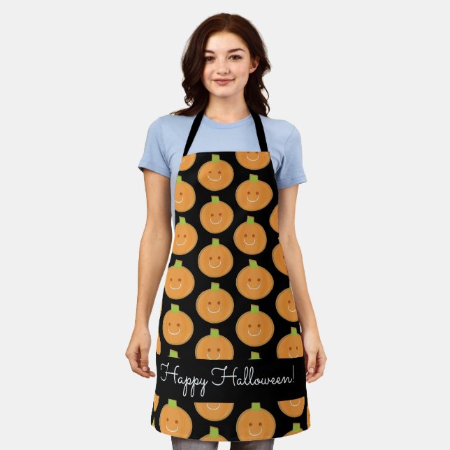 Happy Halloween Pumpkin Cookie Orange Black Apron (Worn)
