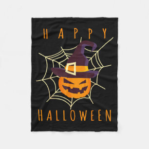 Happy halloween pumpkin face jack o lantern cobweb fleece blanket