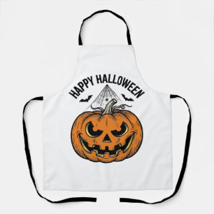 Happy Halloween Pumpkin Face Vintage Vector Design Apron