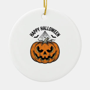 Happy Halloween Pumpkin Face Vintage Vector Design Ceramic Ornament