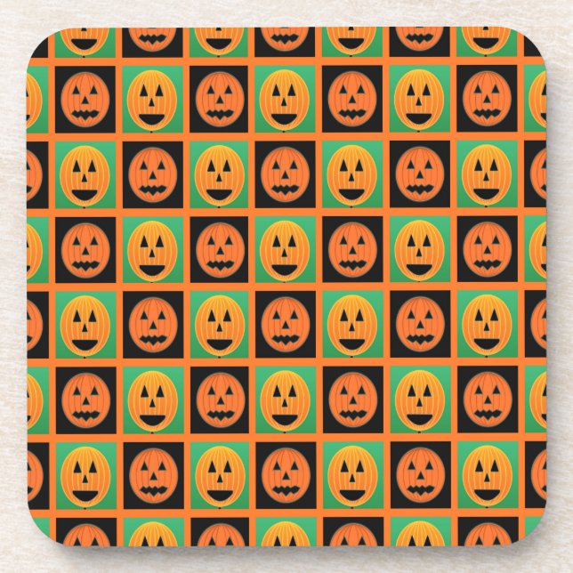 Happy Halloween pumpkin faces Coaster (Front)