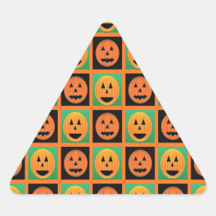 Happy Halloween pumpkin faces Triangle Sticker
