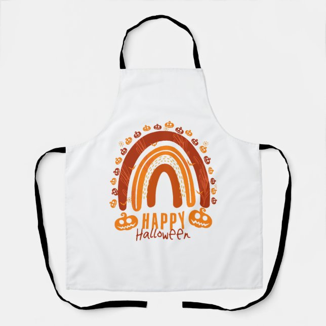 Happy Halloween Pumpkin Funny Halloween Rainbow Apron (Front)
