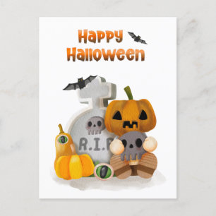 Happy Halloween Pumpkin Head RIP Postcard