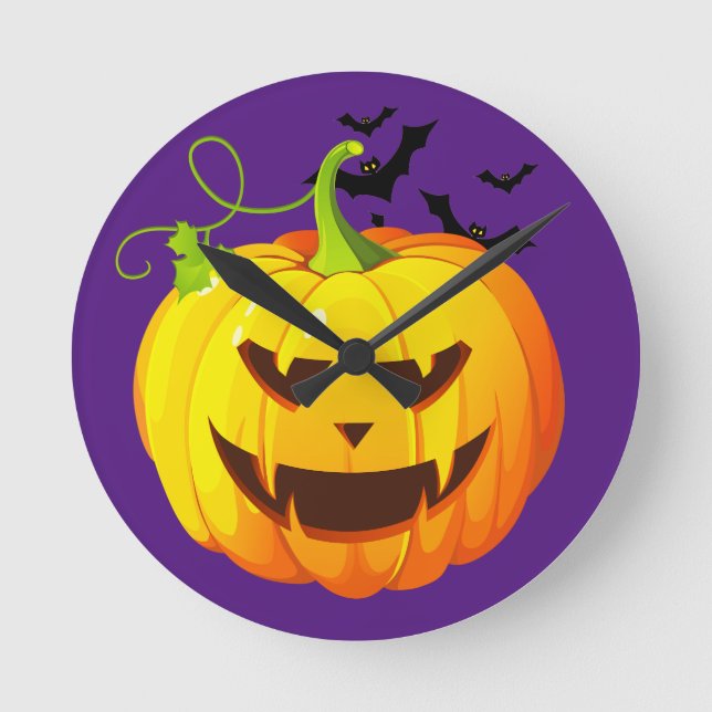 Happy Halloween Pumpkin Head Round Clock (Front)