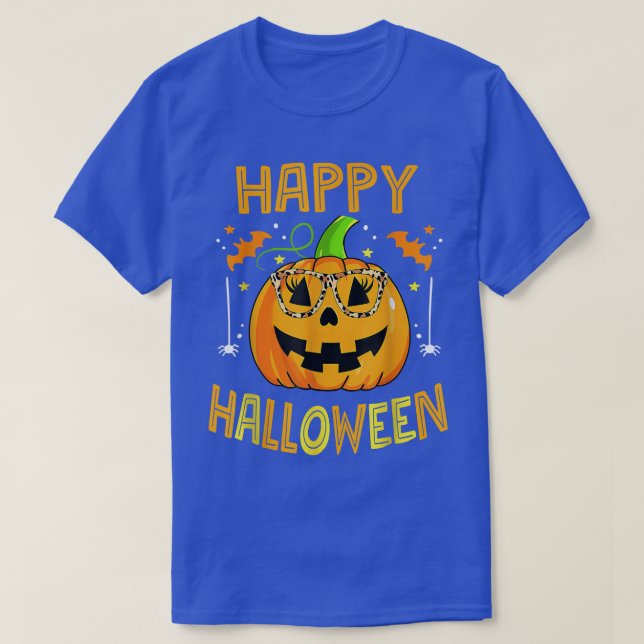 Happy Halloween Pumpkin Leopard Sunglasses Funny H T-Shirt (Design Front)