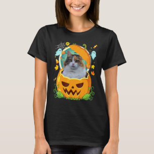 Happy Halloween Pumpkin Manx Cat Witch Cute Hat H T-Shirt