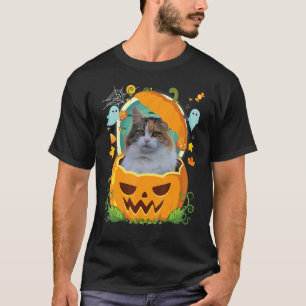 Happy Halloween Pumpkin Manx Cat Witch Cute Hat  H T-Shirt
