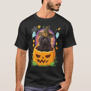 Happy Halloween Pumpkin Newfoundland Dog Witch Cut T-Shirt