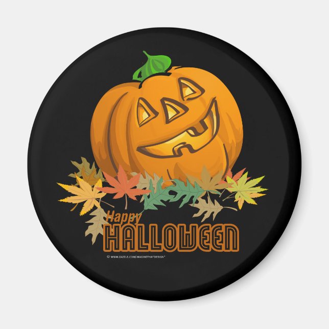 Happy Halloween Pumpkin on Black Magnet (Front)