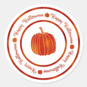 Happy Halloween & Pumpkin Orange Shine Glam Trendy Classic Round Sticker