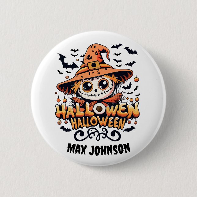 Happy Halloween - Pumpkin Patch Orange Black 2 Inch Round Button (Front)