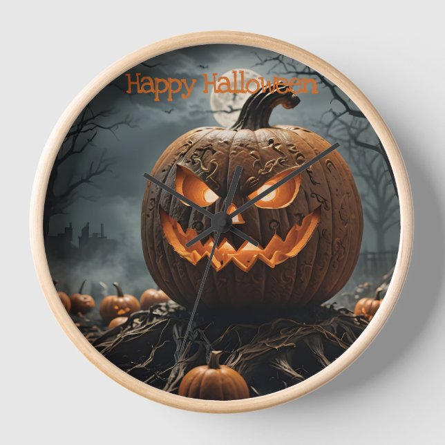 Happy Halloween Pumpkin Patch Wall Clock (Front)