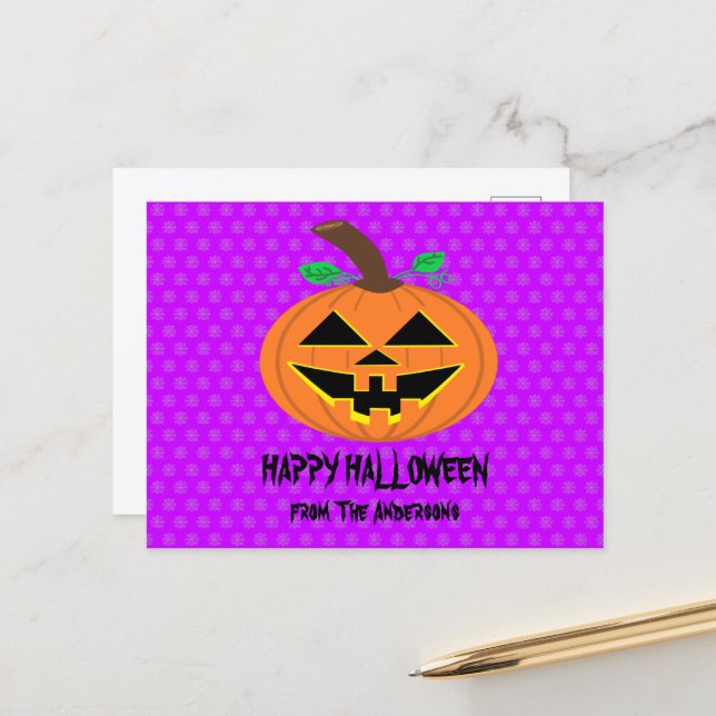 Happy Halloween Pumpkin Postcard (Front/Back In Situ)