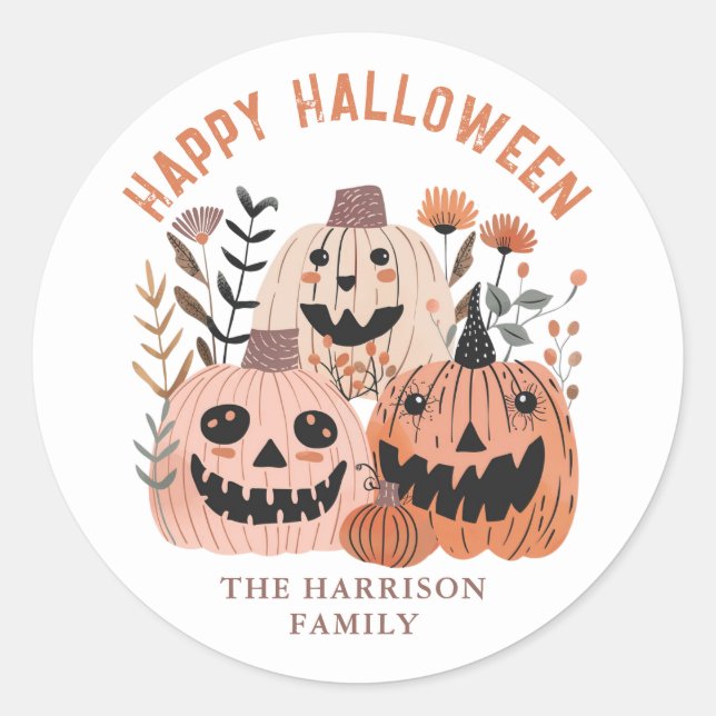 Happy Halloween Pumpkin Round Stickers (Front)