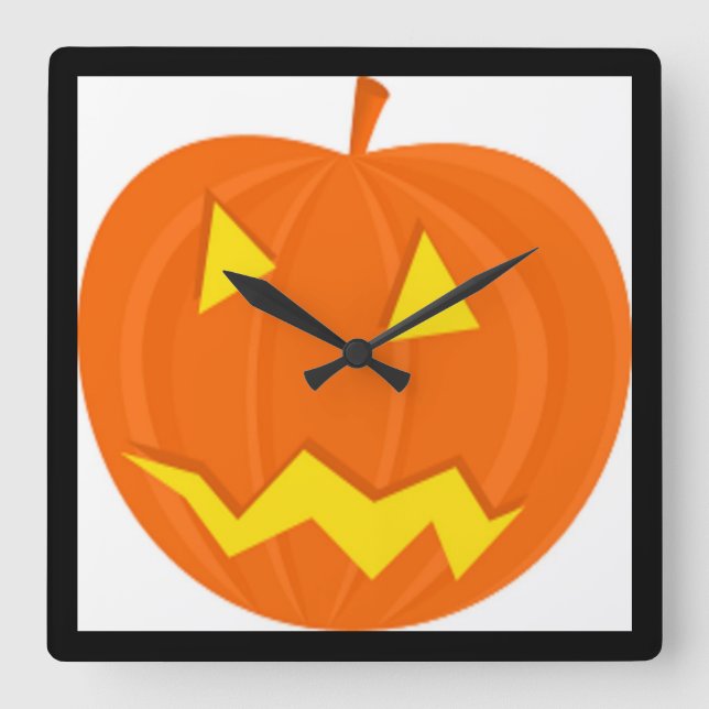 "HAPPY HALLOWEEN" PUMPKIN SQUARE WALL CLOCK (Front)