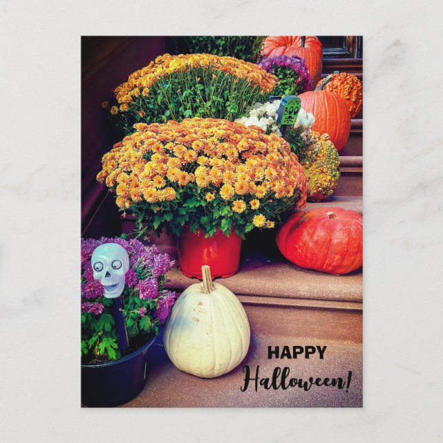 Happy Halloween Pumpkin Stairs New York Postcard (Front)