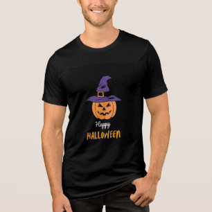 Happy Halloween Pumpkin T-Shirt - Cute Witch Hat Tri-Blend Shirt