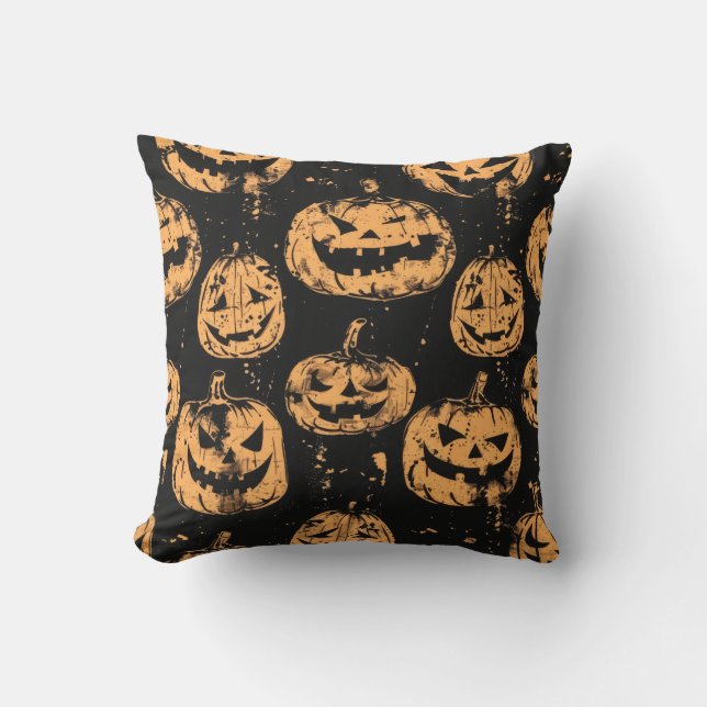 Happy Halloween Pumpkin Throw Pillow (Front)